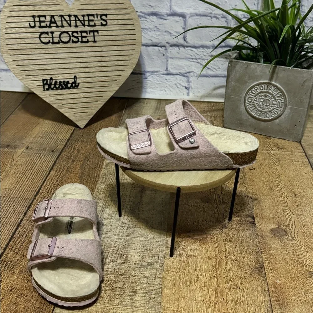 Birkenstock ARIZONA Double WOOL SLIDE Sandal Blush Pink Unisex 34‎ narrow